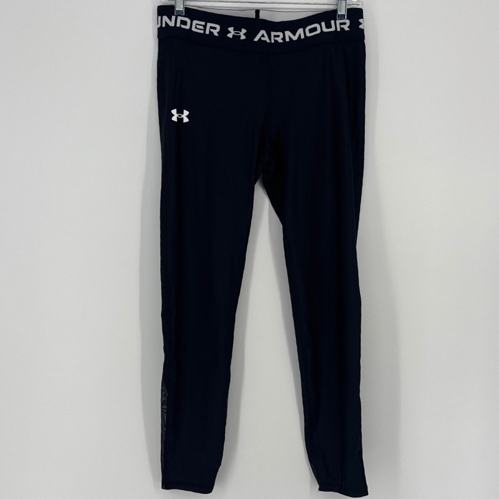 Under Armour HeatGear Girls XL Leggings Black Mesh Panel Athletic Tights